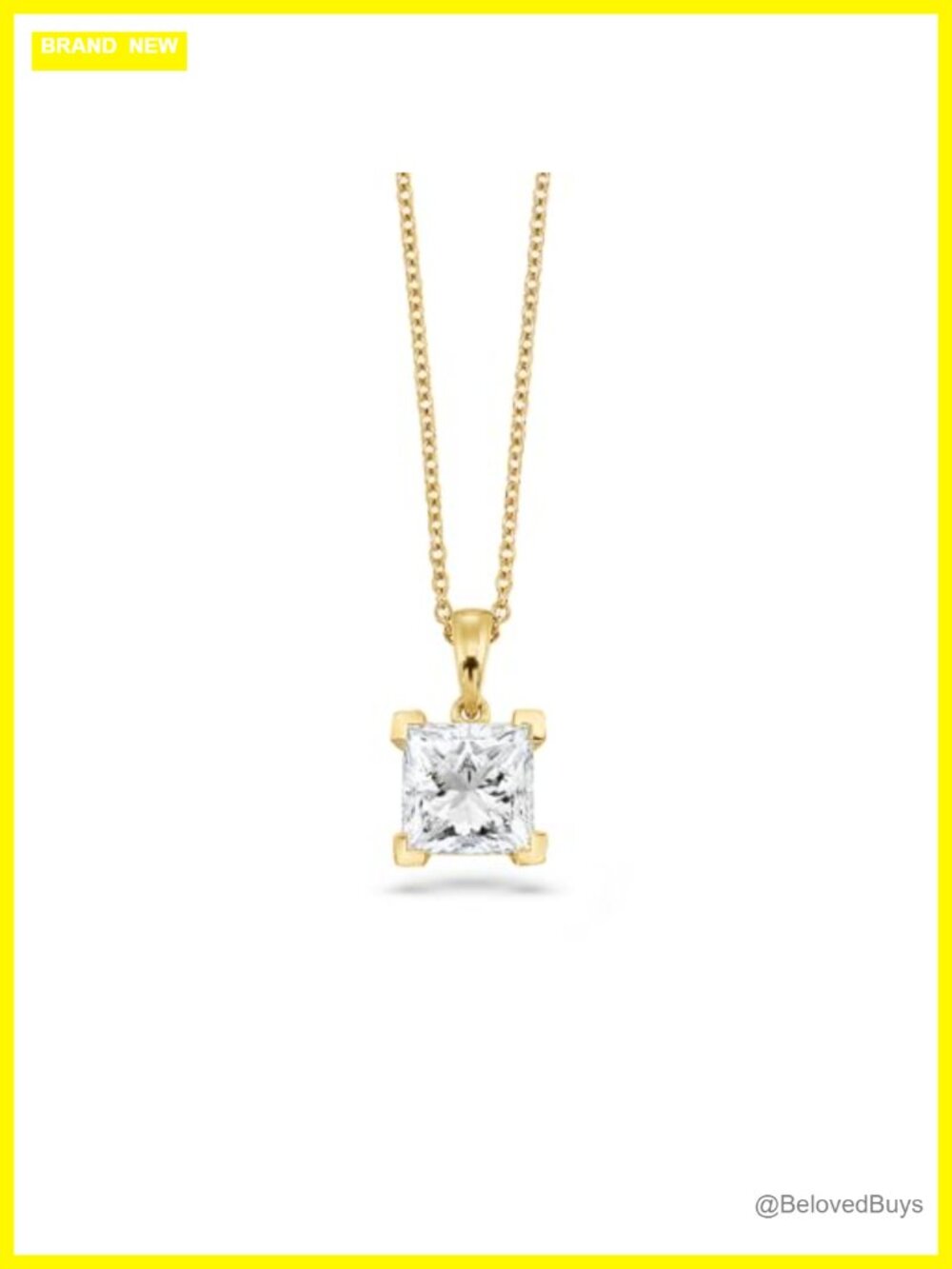 14K Yellow Gold Princess Cut Lab Grown Diamond Pendant Necklace 18"